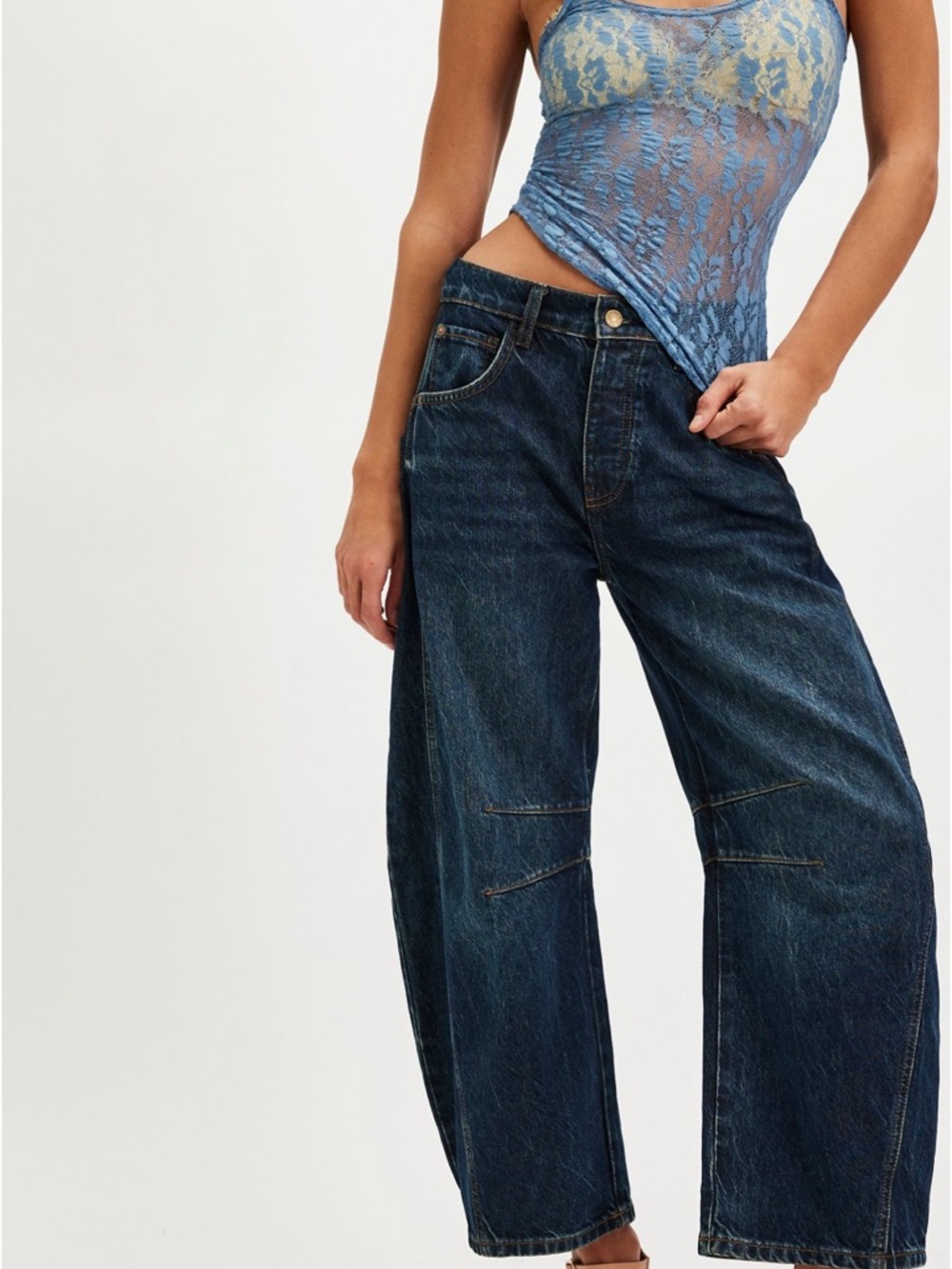 We The Free Dark Indigo Good Luck Barrel Jeans